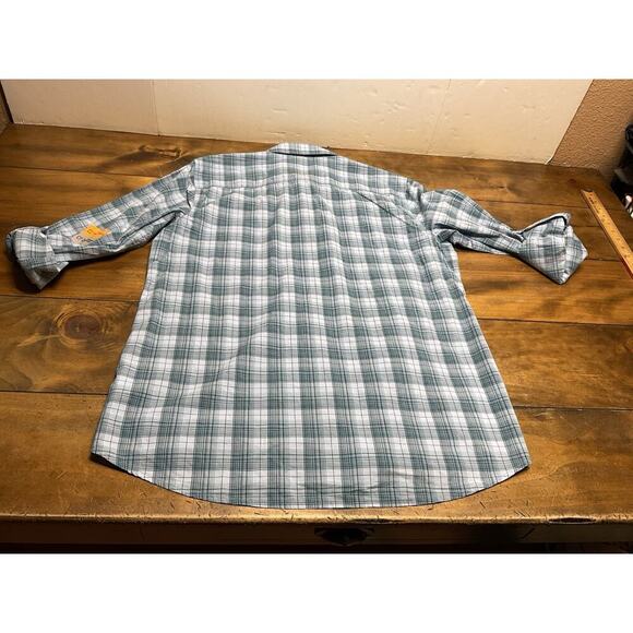 Ariat Rebar Button Down Shirt Women's L Plaid Blue Durastretch Roll Tab Sleeve - Picture 10 of 12